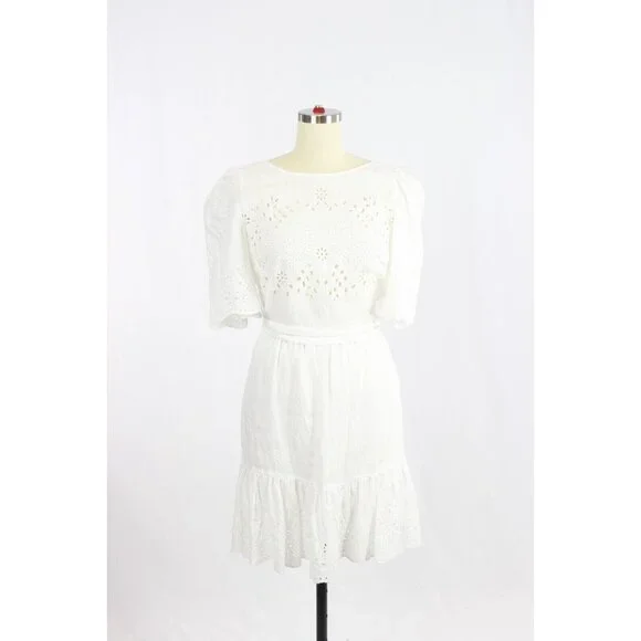 LA VIE By REBECCA TAYLOR Sarcelle White Linen Eyelet Embroidered Dress, Size S - Picture 5 of 16